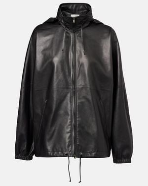 The Row Jilly Oversized Leather Bomber Jacket - Black