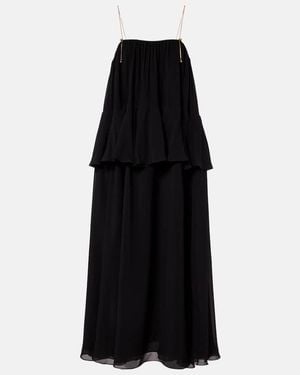 Chloé Embellished Open-Back Silk Georgette Maxi Dress - Black