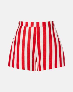 Posse Perri Striped Linen Shorts - Red