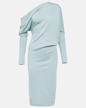 Tom Ford Off-Shoulder Cashmere-Blend Midi Dress - Blue