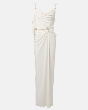 Coperni Draped Embellished Jersey Maxi Dress - White