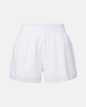 Velvet Iris Eyelet Cotton Shorts - White