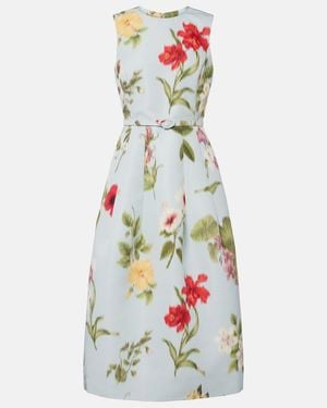 Oscar de la Renta Belted Floral Faille Cocktail Dress - White