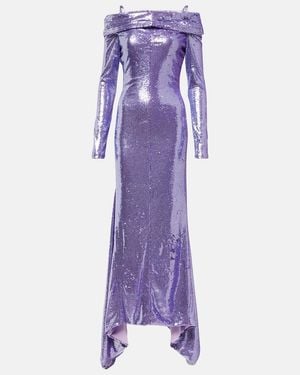 The Attico Fanny Sequined Off-shoulder Gown - Purple
