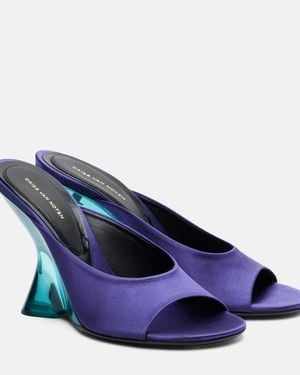 Dries Van Noten Satin Wedge Mules - Blue