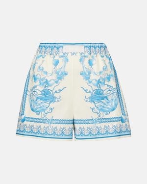 Versace Underwater Barocco Cotton Poplin Shorts - Blue