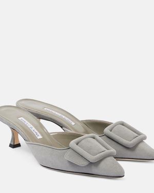 Manolo Blahnik Maysale 50 Suede Mules - Grey