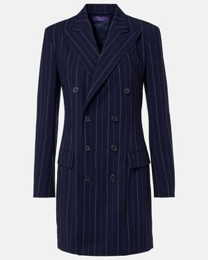 Ralph Lauren Striped Double-Breasted Wool Blazer Dress - Blue