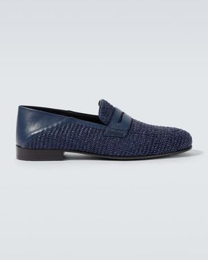 Manolo Blahnik Padstow Woven-Raffia Loafers - Blue