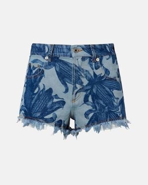 Loewe Paula's Ibiza Frayed Printed Denim Shorts - Blue