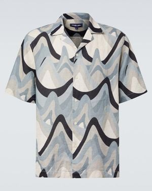 Frescobol Carioca Roberto Printed Linen Bowling Shirt - Metallic