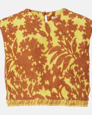 ALÉMAIS Amarillo Printed Cotton-Blend Crop Top - Metallic