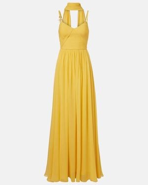 Elie Saab Embellished Scarf-Detail Silk Gown - Yellow