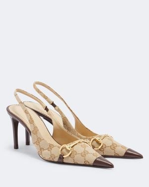 Gucci Donna Gg Canvas Slingback Pumps - Natural