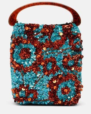 Dries Van Noten Crisp Small Sequined Satin Top-Handle Bag - Blue