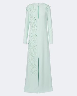 Costarellos Verana Embellished Floral-Applique Crepe Gown - Blue