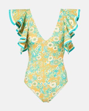 ALÉMAIS Cristina Ruffled Printed Swimsuit - Blue