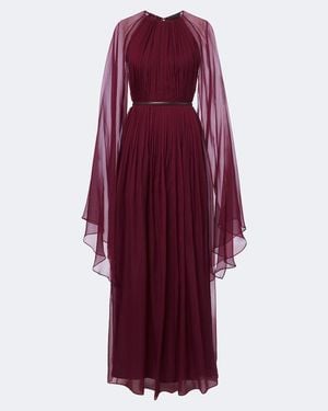 Max Mara Elegante Belted Silk Chiffon Gown - Purple
