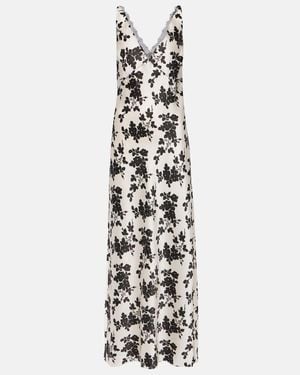 Veronica Beard Hamina Floral Silk Charmeuse Maxi Dress - White