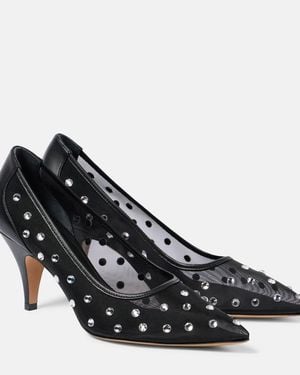 KHAITE River Embellished Leather-Trimmed Court Shoes - Black