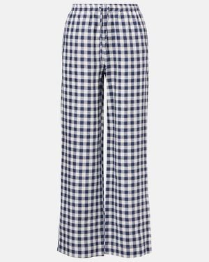 Asceno Aurelia Gingham Linen Wide-Leg Pants - Blue