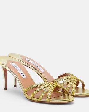 Aquazzura Tequila Embellished Leather Mules - Metallic