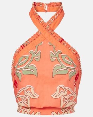 Poupette Suma Printed Cotton Crop Top - Orange