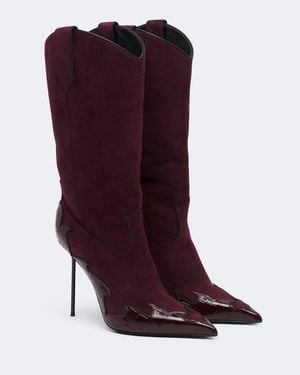 Paris Texas Lidia Queen Of Hearts Suede Mid-Calf Boots - Red