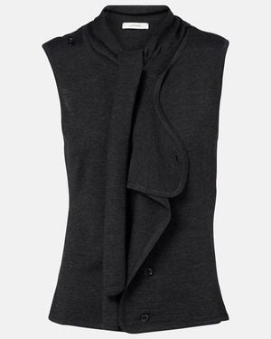 Lemaire Asymmetric Wool-Blend Tie-Neck Vest - Black
