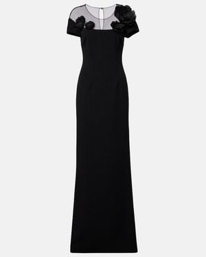 Safiyaa Noah Floral-Applique Crepe Gown - Black