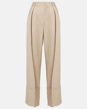 Victoria Beckham Virgin Wool Wide-Leg Trousers - Natural