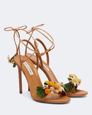 Aquazzura Birdsong Raffia Sandals - Metallic