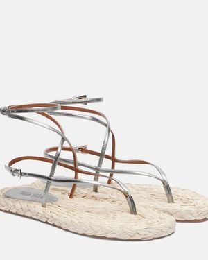 Paris Texas Hydra Metallic Leather And Raffia Sandals - Natural