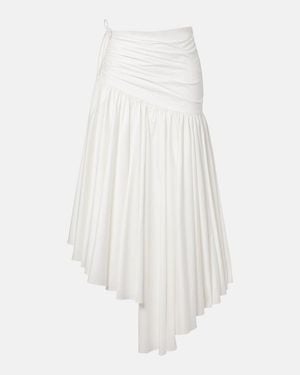 Self-Portrait Asymmetric Cotton Poplin Midi Skirt - White