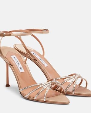 Aquazzura Tell Me 85 Embellished Satin Sandals - Natural
