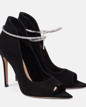 Gianvito Rossi Crystal-Embellished Suede Peep-Toe Court Shoes - Black