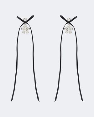 Simone Rocha Bow-Detail Crystal-Embellished Drop Earrings - White