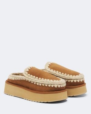 Mou Shearling-Lined Suede Platform Clogs - Natural