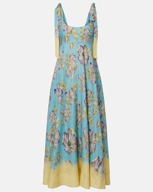 ALÉMAIS Jerry Floral Linen Midi Dress - Blue