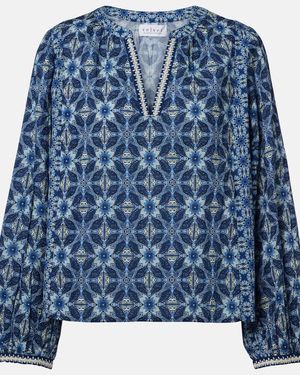 Velvet Claudie Printed Cotton Blouse - Blue