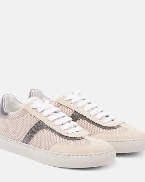 Brunello Cucinelli Monili Suede And Mesh Trainers - Natural