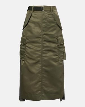 Sacai Falda Midi De Sarga De Nylon - Verde