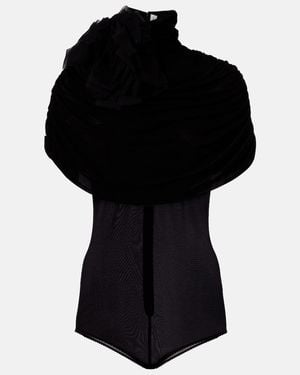 Magda Butrym Floral-Applique Caped Bodysuit - Black