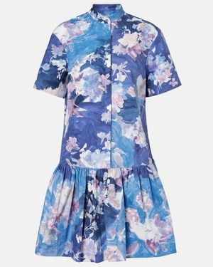 Erdem Floral Peplum Cotton Poplin Minidress - Blue