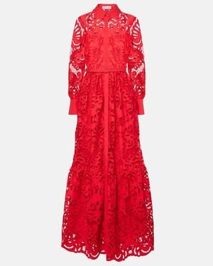 Self-Portrait Cotton Lace Gown - Red