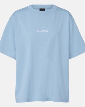 Balenciaga Logo Embroidered Cotton Jersey T-Shirt - Blue