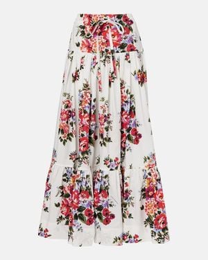 Dolce & Gabbana Jupe Longue En Popeline De Coton A Fleurs - Rouge