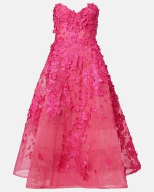 Monique Lhuillier Floral-Applique Tulle Midi Dress - Pink