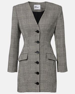 Self-Portrait Checked Wool-Blend Minidress - Grey