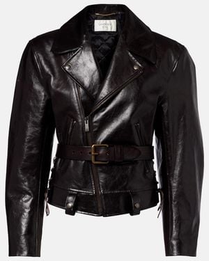 Saint Laurent Chaqueta Biker De Piel Con Cinturon - Negro